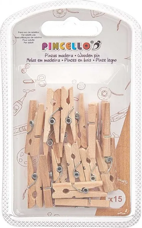 Set 15 Pinzas Madera Natural Pequeño