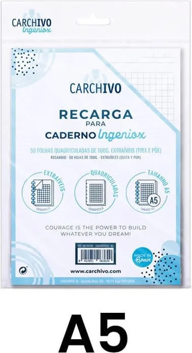 RECAMBIO BLOC INGENIOX A5 CUADRCULA 50 HOJAS