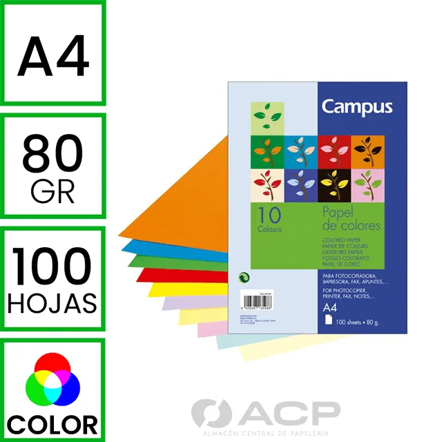 PAPEL A4 80GR CAMPUS 10 COLORES 100H