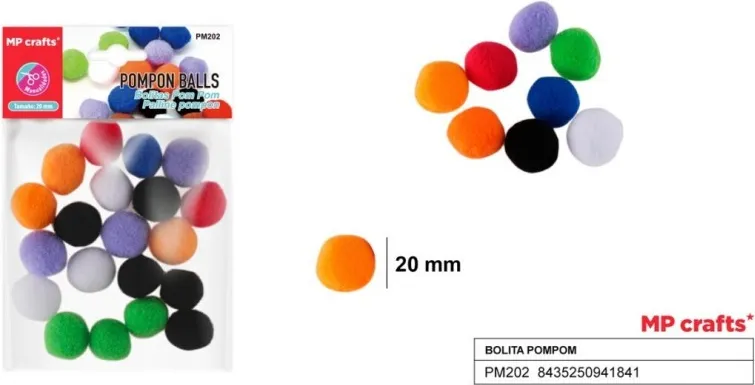 BOLITA POMPON DE COLORES SURTIDOS 2 CM