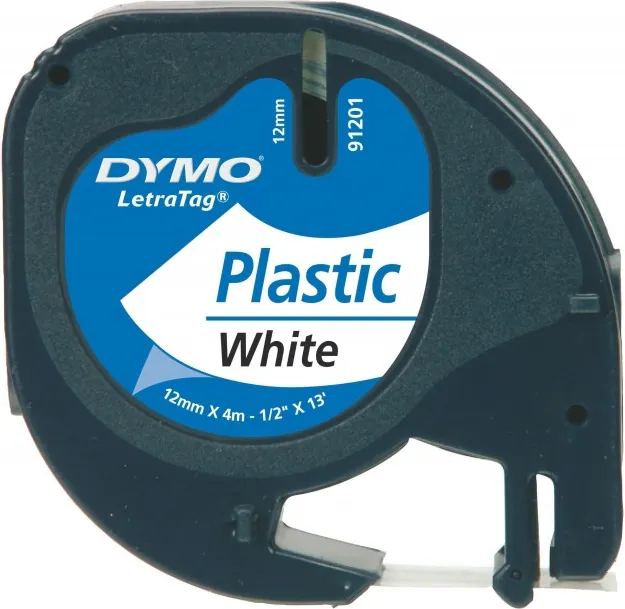 CINTA DYMO LETRATAG PLASTICO BLANCO 12x4