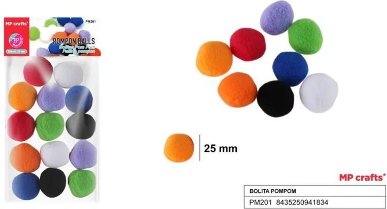 Bolita Pompon de Colores Surtidos 2,5 Cm