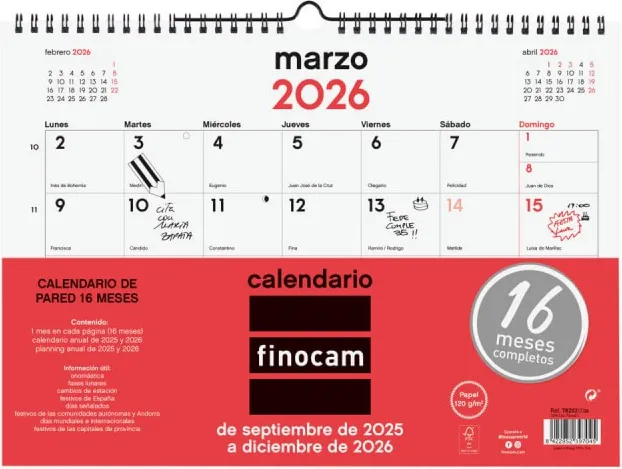 Calendario Finocam 16M Pared L 25-26
