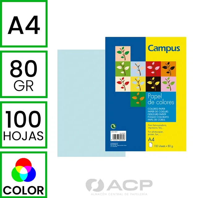 PAPEL A4 80GR CAMPUS AZUL PASTEL 100H