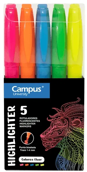 ROTULADOR FLUOR CAMPUS 5 COLORES NEON