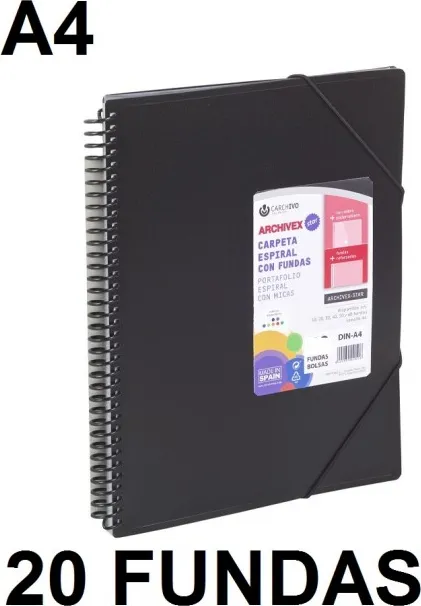 CARPETA 20 FUNDAS A4 ESPIRAL ARCHIVEX STAR NEGRO