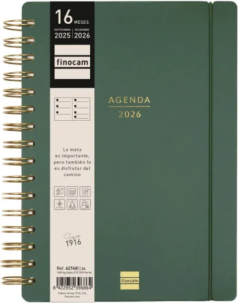 Agenda Finocam 16 Meses Haiku E10 Sv Horiz.verde 25-26