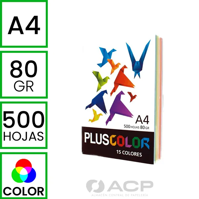 PAPEL A4 PLUS COLOR 80GR SURTIDO 500H