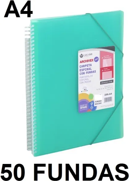 CARPETA 50 FUNDAS A4 ESPIRAL ARCHIVEX STAR VERDE