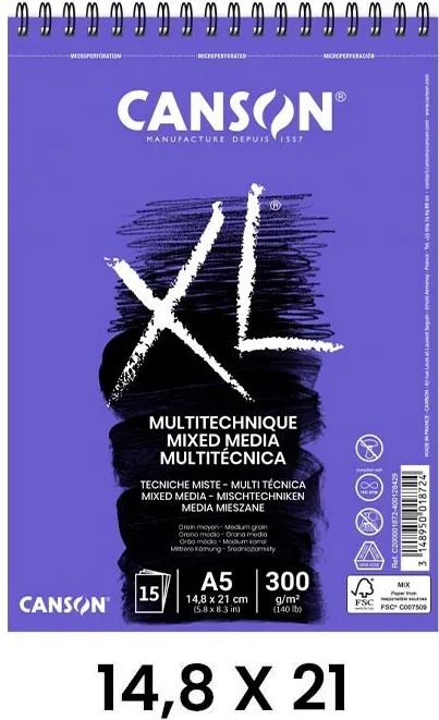 BLOC CANSON XL A5 MIX MEDIA 15 HOJAS
