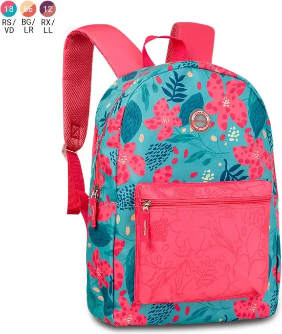 Mochila Clio Floral Azul 43X30X13 C/2 Cremalleras