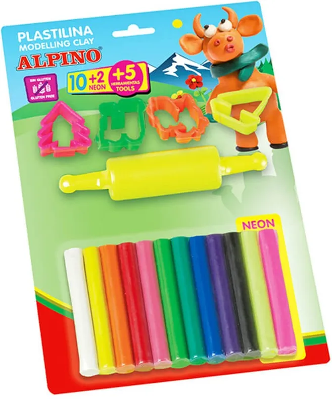 Plastilina Alpino en rollitos con rodillo y moldes