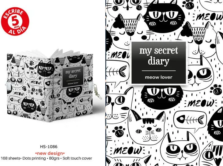 Diario A5 168H.C/Candado Meow Lover