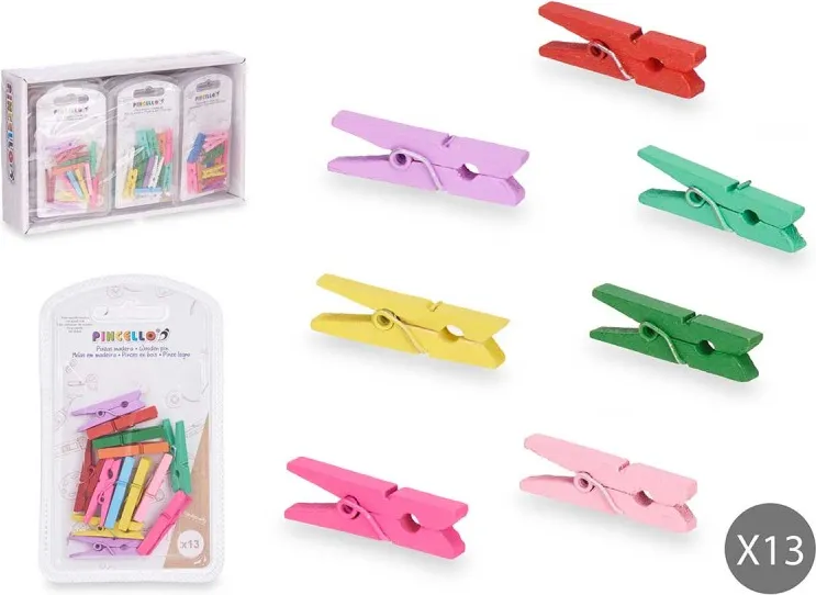 Set 13 Pinzas Madera Multicolor Pequeñas