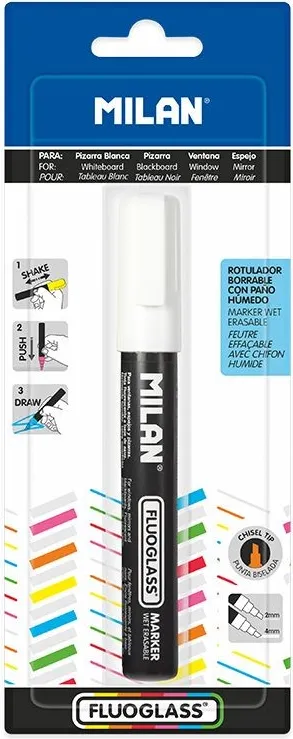 Rotulador Tiza Milan Fluoglass Blister Blanco