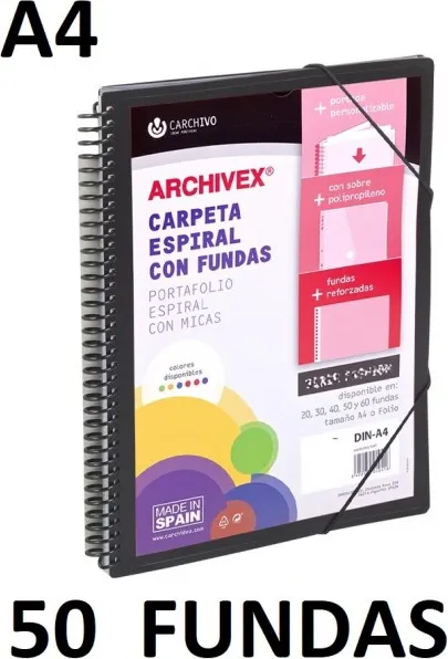 CARPETA 50 FUNDAS A4 ESP.CANGURO ARCHIVEX STAR NEGRO