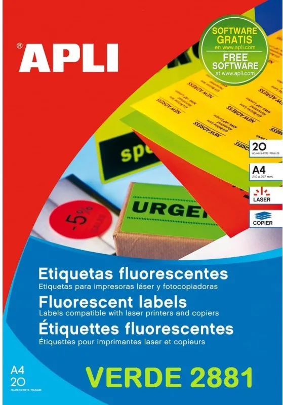 ETIQUETA APLI A4 VERDE FLUOR 210X297