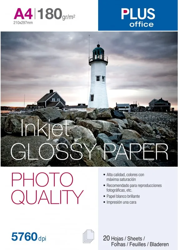 PAPEL PHOTO PLUS A4 GLOSSY 180GR/20H