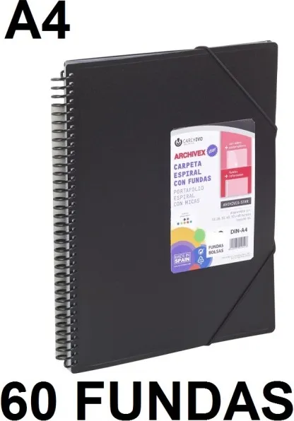 CARPETA 60 FUNDAS A4 ESPIRAL ARCHIVEX STAR NEGRO