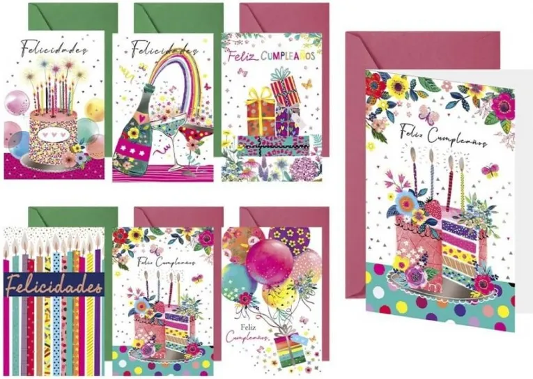 Tarjeta Felicitacion Cumpleaños Fluor con sobre