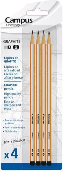 Lápiz Grafito Campus University Grapite 2HB Blíster /4 ud.