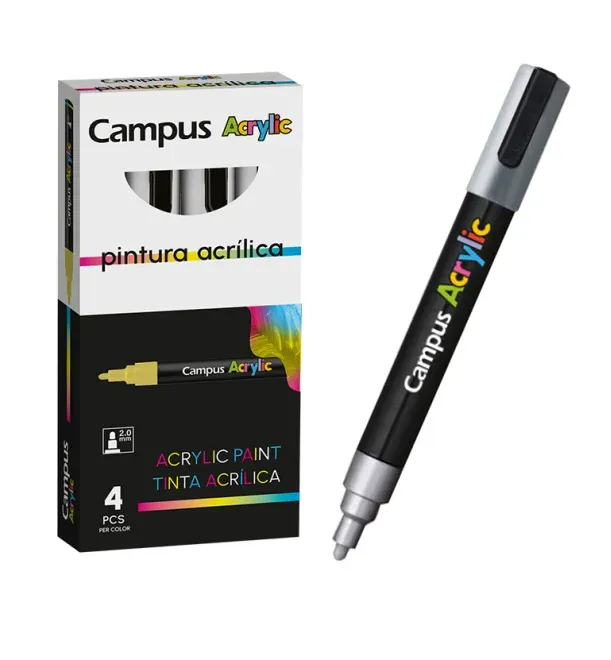 ROTULADOR ACRILICO CAMPUS PLATA (4 UNID)