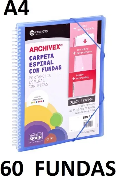 CARPETA 60 FUNDAS A4 ESP.CANGURO ARCHIVEX STAR AZUL
