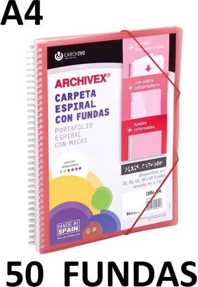 CARPETA 50 FUNDAS A4 ESP.CANGURO ARCHIVEX STAR ROJO