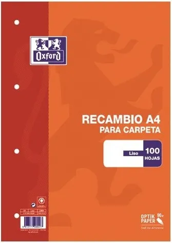 RECAMBIO A4 OXFORD 100H LISO 90GR