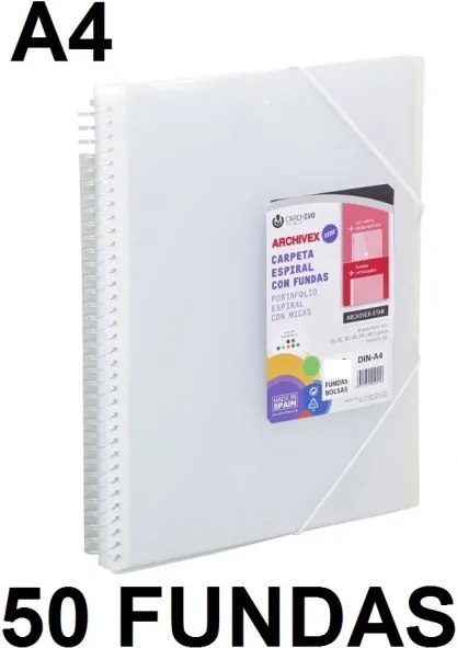 CARPETA 50 FUNDAS A4 ESPIRAL ARCHIVEX STAR INCOLORO