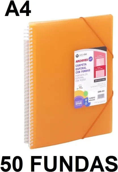 CARPETA 50 FUNDAS A4 ESPIRAL ARCHIVEX STAR NARANJA