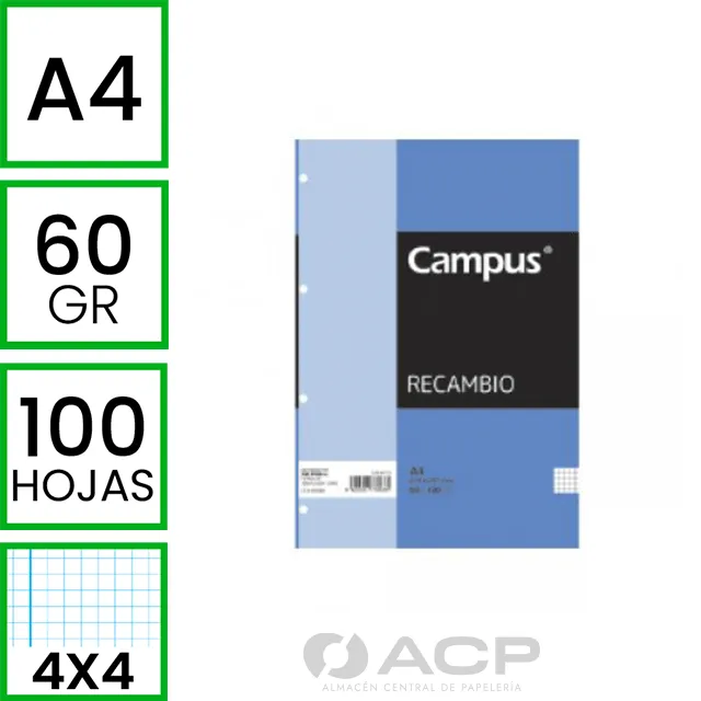 Recambio Campus A4 100H Cuadro 4MM