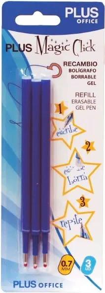 Recambio Bolígrafo PLUS Magic Azul Blister/3UNID.
