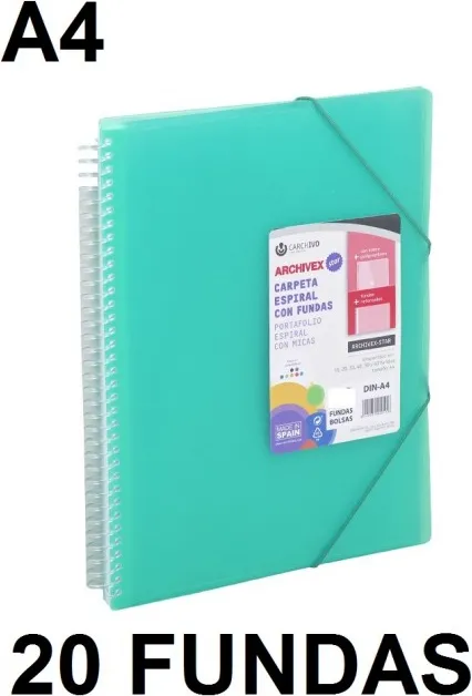 CARPETA 20 FUNDAS A4 ESPIRAL ARCHIVEX STAR VERDE