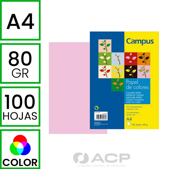 PAPEL A4 80GR CAMPUS ROSA 100H