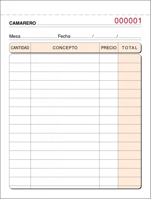 TALONARIO CAMARERO OCTAVO SIMPLE T-58