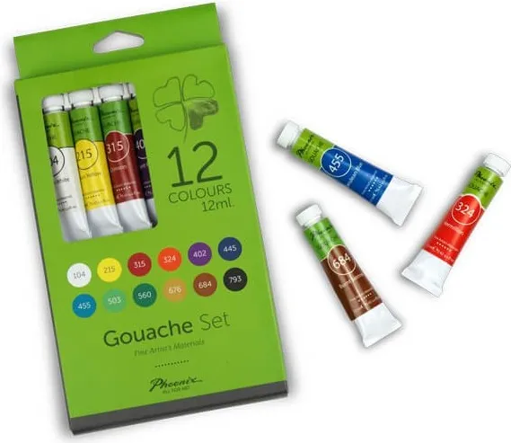 Tempera Set 12 Tubos Surtidos 12ML.PHOENIX