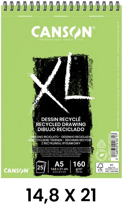 BLOC DIBUJO XL CANSON RECICLADO 25H A5 160G