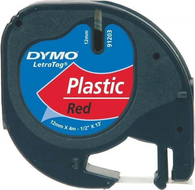 CINTA DYMO LETRATAG PLASTICO ROJO 12x4