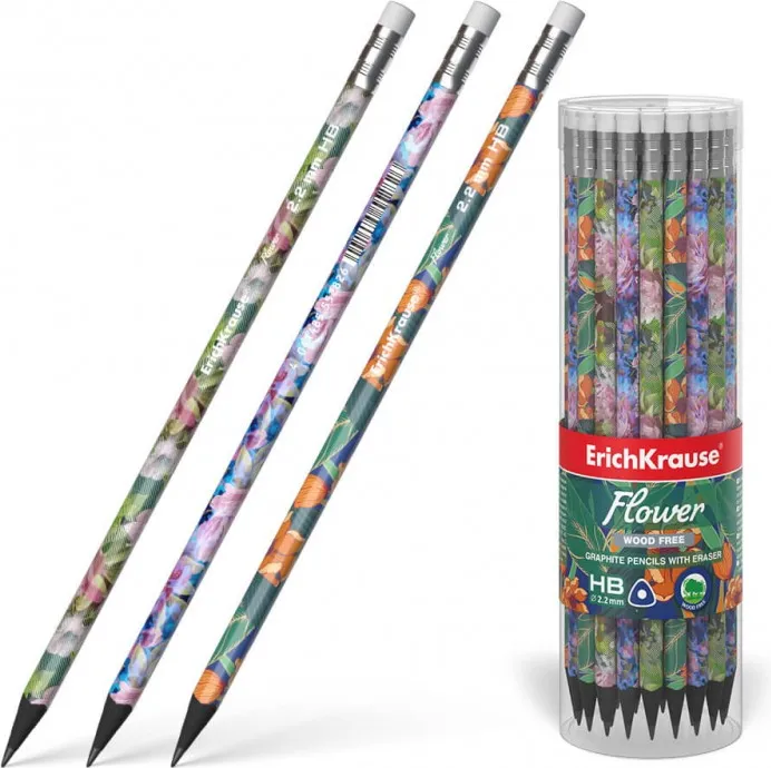 Lápiz Grafito C/Goma Flower Hb Bote 42 Unid