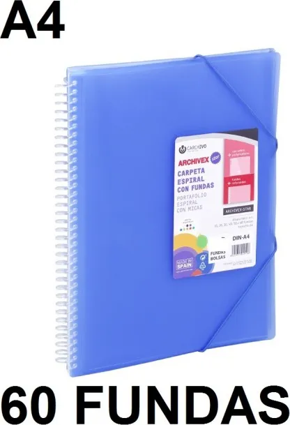 CARPETA 60 FUNDAS A4 ESPIRAL ARCHIVEX STAR AZUL