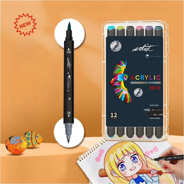 Rotulador Acrílico 2 Puntas 12 Colores