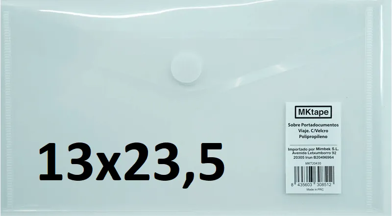 Sobre Velcro Pp Viaje (13X23,5) Transparente