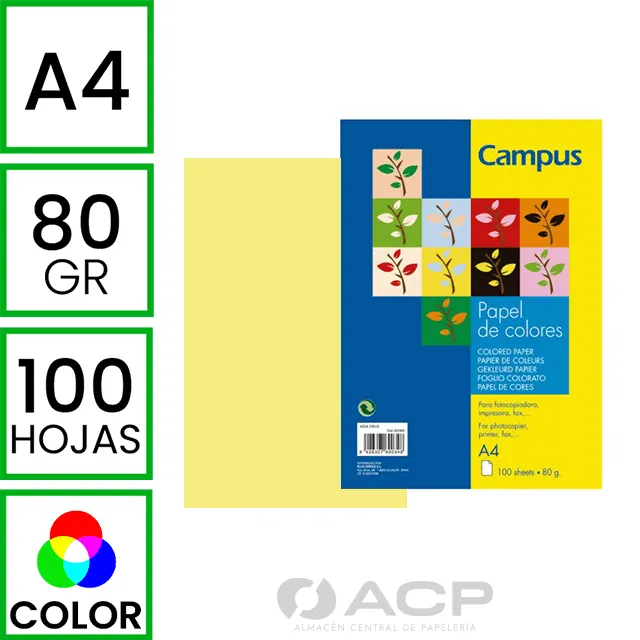 PAPEL A4 80GR CAMPUS AMARILLO LIMON 100H