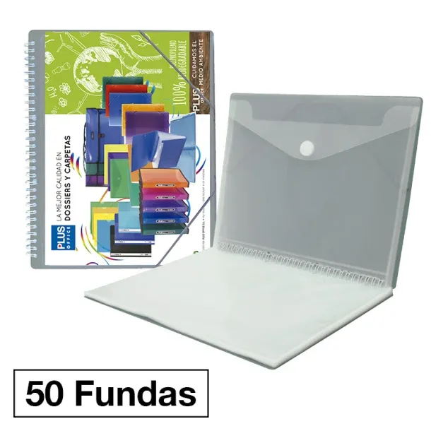 CARPETA 50 FUNDAS A4 ESPIRAL PLUS GRIS