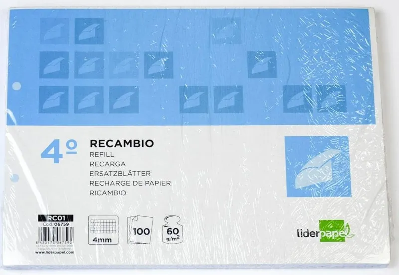RECAMBIO 4º 100 HOJAS 60G 4MM