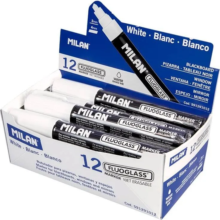 Rotulador Tiza Milan Fluoglass Blanco (ENV.12)