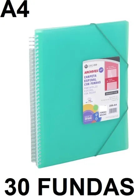 CARPETA 30 FUNDAS A4 ESPIRAL ARCHIVEX STAR VERDE