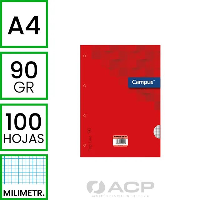RECAMBIO CAMPUS A4 100H 90GR 4TAL. MILIMETRADO