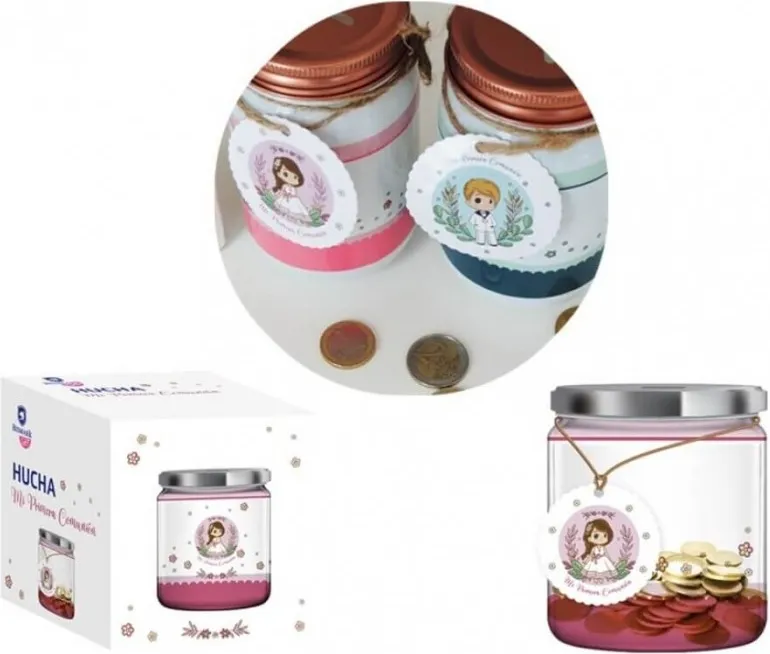 Hucha Cristal Comunion con Tarjeta Colgante Niña